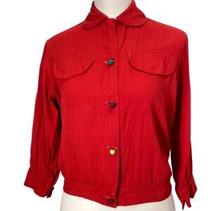 Vintage 60s Red Mod Button-Up Top Retro colorful Buttons Size 34 / Small